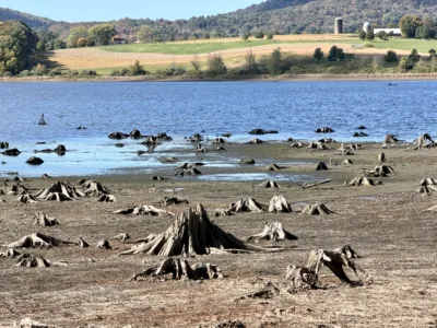 Rose Valley Lake being drained for work on dam